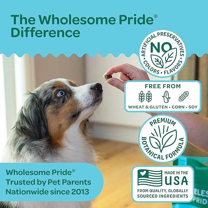 Wholesome Pride Calming Supplement for Dogs - 90 Soft Chews - Natural Anxiety Relief, Separation & Noise Stress Support with Herbal Ingredients, No Melatonin, Non-Drowsy-Mewly Pet