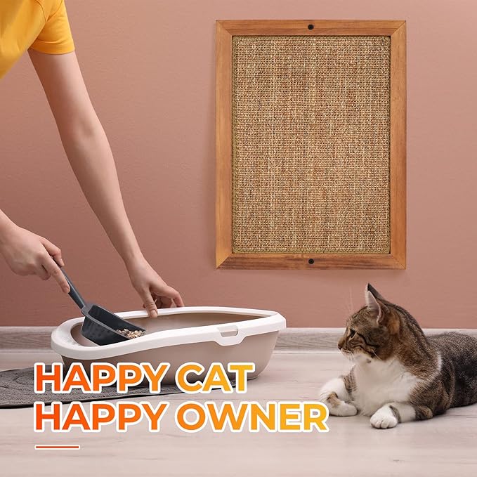 Cat Scratching Post - BXL, Natural Wooden Sisal Cat Wall Scratcher, Floor or Wall Mounted Vertical Cat Scratch Pad for Indoor Cats Adults or Kittens, Cat Wall Furniture Protector-Mewly Pet