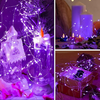 6 Pack LED Fairy Lights 7ft Battery Powered Waterproof Silver Wire 20 Led Mini String Mason Jar Lights for DIY Wedding Party Bedroom Patio Easter Christmas (Purple)