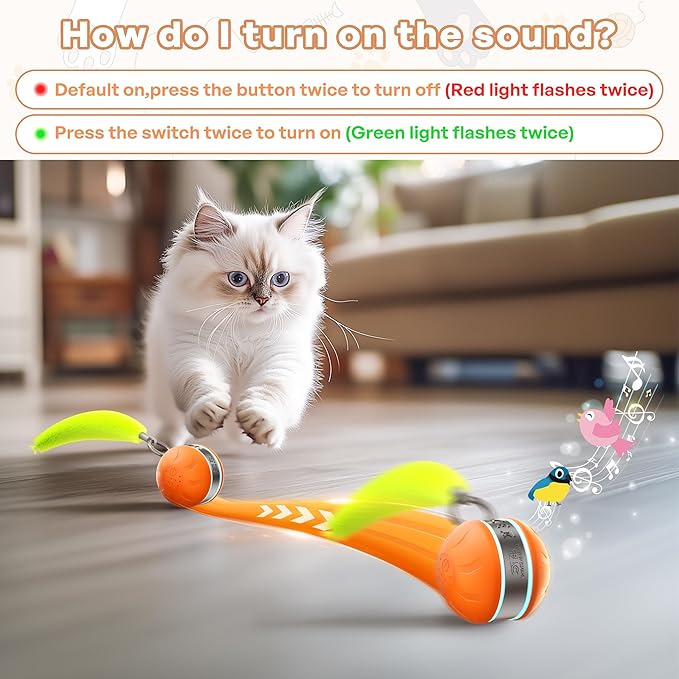 Interactive Cat Toys for Indoor Cats with 3 Mouse Tails,Electric Cat Ball Toy with Bird Chirping Sounds,Automatic Spinning Moving,300mAh Long Endurance Type-C Rechargeable,Pet Cat Supplies(Orange)-Mewly Pet