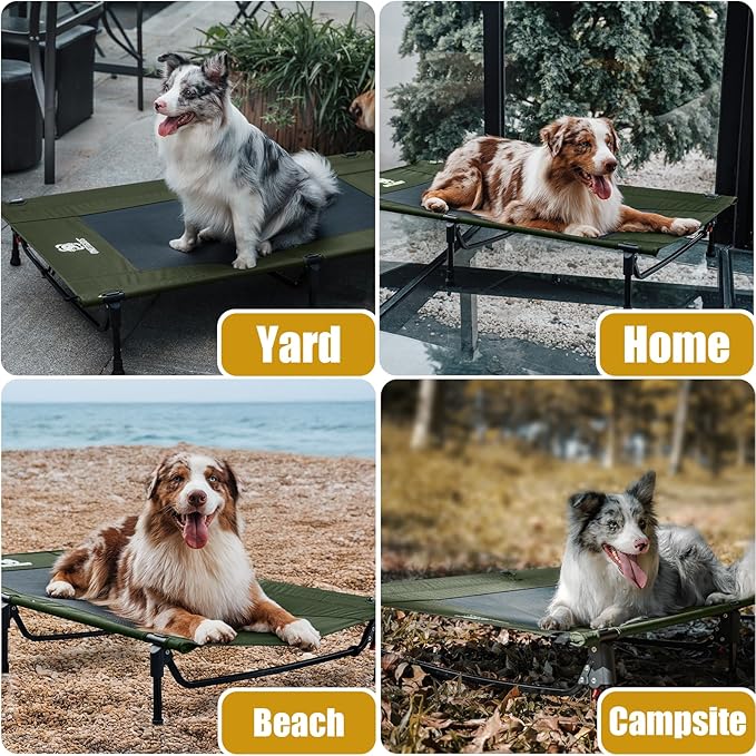 ONETIGRIS Elevated Dog Bed, Outdoor Dog Cod Large Raised Dogs Bed with Chew Proof Mesh, No-Slip Portable Dogs Cot Bed for Indoor & Outdoor Portable (Green, Large)-Mewly Pet
