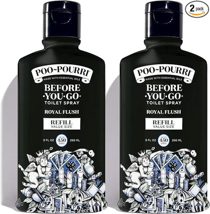Poo-Pourri Before-You-Go Toilet Spray, Royal Flush, Refill Bottle 9 Fl Oz 2 Pack- eucalyptus and Spearmint