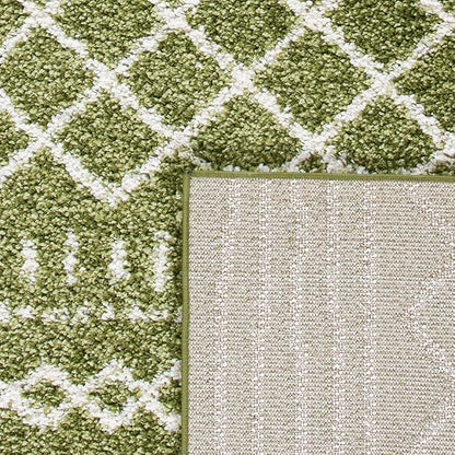 SAFAVIEH Arizona Shag Collection Area Rug - 6'7" x 9'2", Green & Ivory, Moroccan Design, Non-Shedding & Easy Care, 1.6-inch Thick Ideal for High Traffic Areas in Living Room, Bedroom (ASG741X)