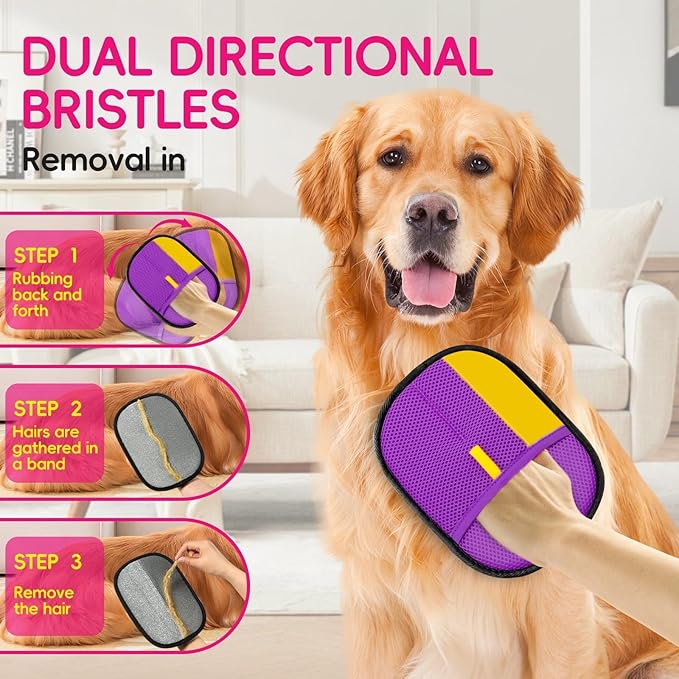 Upgraded pet Hair Removal Gloves, Reusable pet Hair Removal Gloves, Powerful cat and Dog Hair Removal, Suitable for Clothes、Sofas、Carpets、car Seats etc. (2PCS Purple)-Mewly Pet