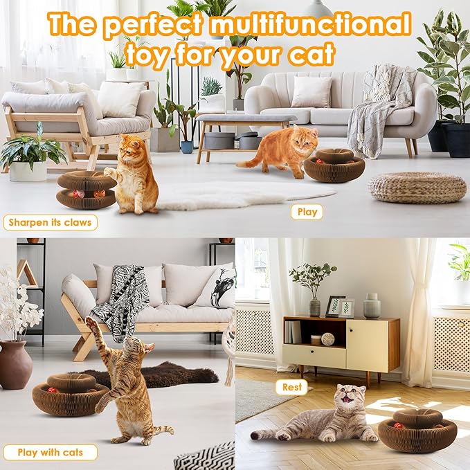 2 Pack Magic Organ Cat Toy Foldable Magic Organ Cat Scratching Board Reversible Infinity Style Magic Organ Cat Toy with 4 PCS Ball Cat Toys Interactive Indoor Cat Toys-Mewly Pet