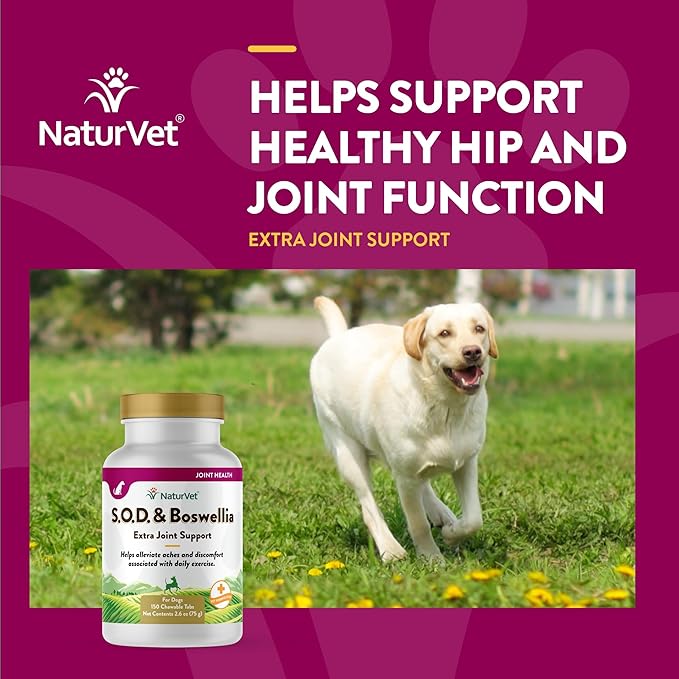 NaturVet S.O.D. & Boswellia Extra Joint Support Dog Supplement – Dog Hip Supplement – Helps Alleviate Aches, Pain – for Dog Flexibility, Healthy Joint Function – 150 Ct. Chewable Tablets-Mewly Pet