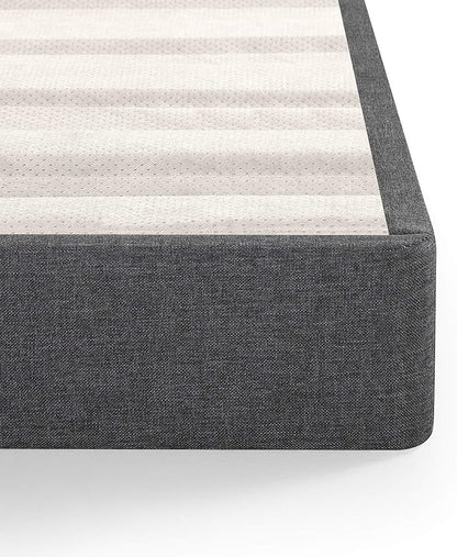 ZINUS Upholstered Metal and Wood Box Spring, 4 Inch Mattress Foundation, Easy Assembly, Fabric Paneled Design, King, Grey