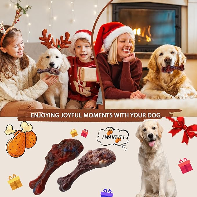 Dog Chew Toys for Aggressive Chewers, Indestructible Dog Toy for for Medium/Large Breed, Tough Nylon Teething Bone Toy to Keep Them Busy,Bacon and Real Beef Flavor (Beef+Bacon Flavor, 2 Pack)-Mewly Pet