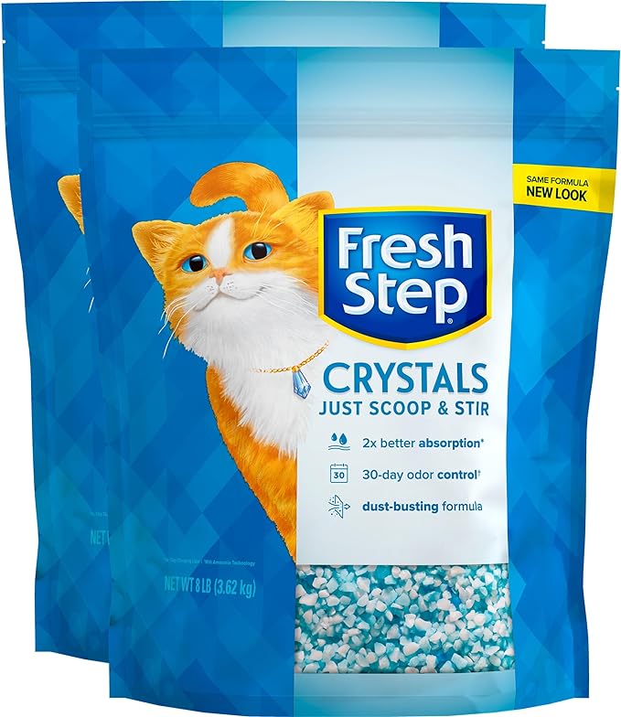 Fresh Step Crystals, Premium Cat Litter, Scented, 8 Pounds, Pack of 2 (Package May Vary)-Mewly Pet
