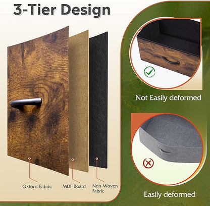 WLIVE 9-Drawer Dresser, Fabric Storage Tower for Bedroom, Hallway, Entryway, Closet, Tall Chest Organizer Unit with Fabric Bins, Steel Frame, Wood Top, Easy Pull Handle, Rustic Brown Wood Grain Print