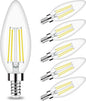 Honesorn Candelabra LED Bulb, E12 Small Light Bulbs 5000K Daylight Dimmable - 60W Equivalent Ceiling Fan Bulbs Type B Edison Filament Candle Bulbs, C35 B11 Clear Glass Chandelier Bulbs 600LM,Pack of 6