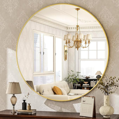 HARRITPURE Round Mirror 36 Gold Wall Mounted Circle Mirrors Vanity Mirror with Brushed Aluminum Alloy Frame Modern Decoration for Bathroom, Living Room, Vanity, Bedroom, Entryway