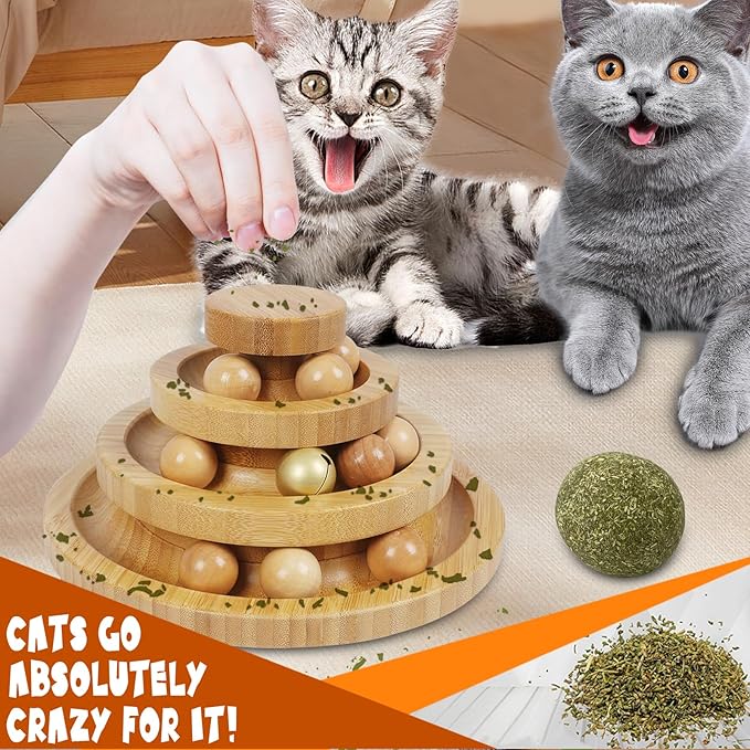 Cat Ball Track - 3-Level Cat Ball Tower with 9 Removable Balls for Interactive Play and Mental, Physical Exercise - Large Size-Mewly Pet