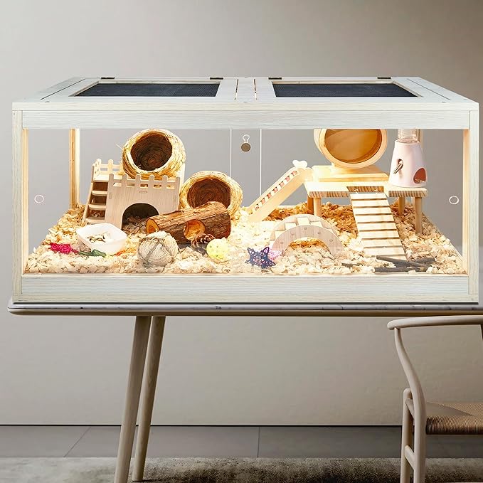 Prolee Hamster Habitat Chewproof, Mice and Rat Habitat with Transparent Sides, Hamster Cage with Openable Mesh Top, Solid Built with Lock Design (48" L x 20" W x 20" H)-Mewly Pet