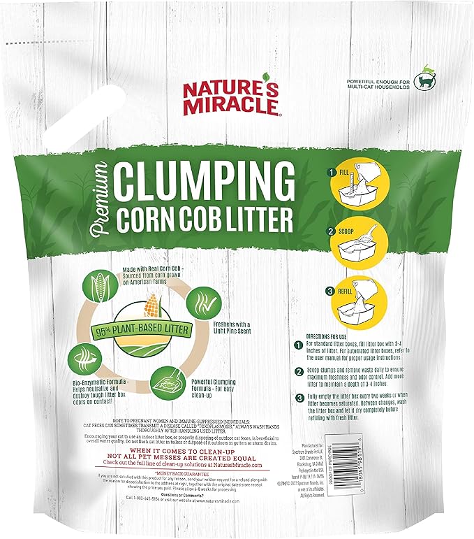 Nature’s Miracle Premium Clumping Corn Cob Litter, 10 Pounds, Made With Real Corn Cob For Fast-Clumping Litter For Multi-Cat Households-Mewly Pet