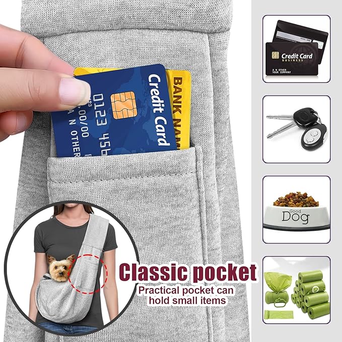 Pet Dog Sling Carrier for 3-10 lbs pet,Dog Purse Pouch,Dog Satchel,Reversible unadjustable Strap Travel Hand-Free Safe Bag Small Puppy Backpack (Grey)-Mewly Pet