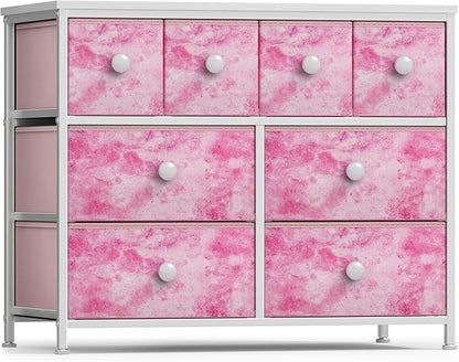 Sorbus Fabric Dresser for Kids Bedroom - Chest of 8 Drawers, Storage Tower, Clothing Organizer, for Closet, for Playroom, for Nursery, Steel Frame, Fabric Bins - Knob Handle (Tie-dye Pink)