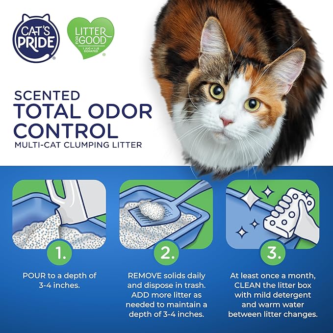 Cat's Pride Max Power: Total Odor Control - Up to 10 Days of Powerful Odor Control - Strong Clumping - 99% Dust Free - Multi-Cat Litter, Scented, 15 Pounds-Mewly Pet