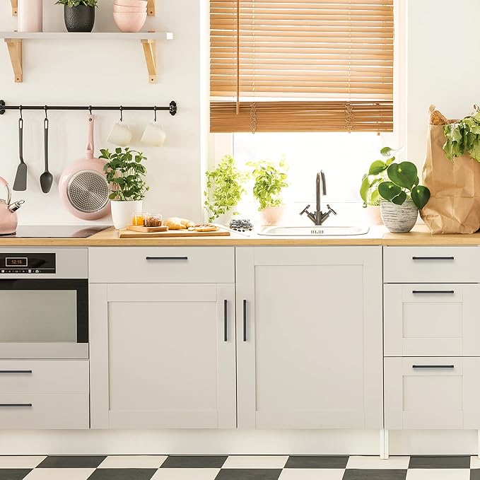 Ravinte 15 Pack Matte Black Cabinet Pulls, 6-1/4 Inch (160mm) Hole Center Slim Kitchen Handles, Square Drawer Pulls for Cabinets & Cupboards, Hardware