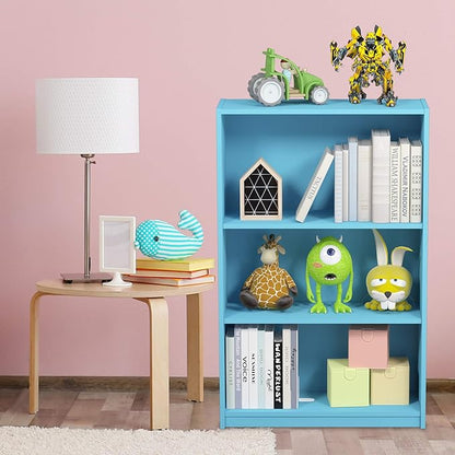 Furinno JAYA Book Shelf, 3-Tier Bookshelf, Bookcase with Adjustable Shelves, 9.5 x 24.5 x 40.3, for Living Room, Bedroom, Home Office, Light Blue