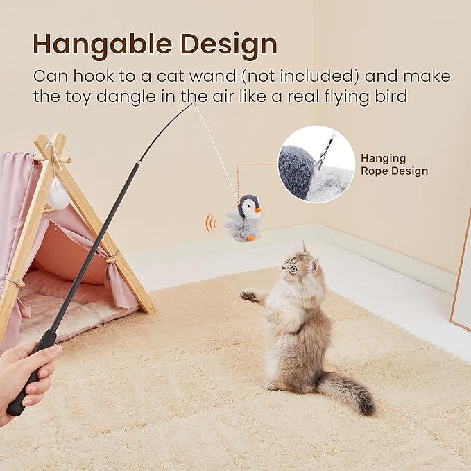 Potaroma Flapping Cat Toys Emperor Penguin, Rechargeable, Lifelike Bird Chirp, Catnip Kicker Toys, Touch Activated Kitten Toy, Interactive Cat Exercise Toys, 4.0 Inches-Mewly Pet