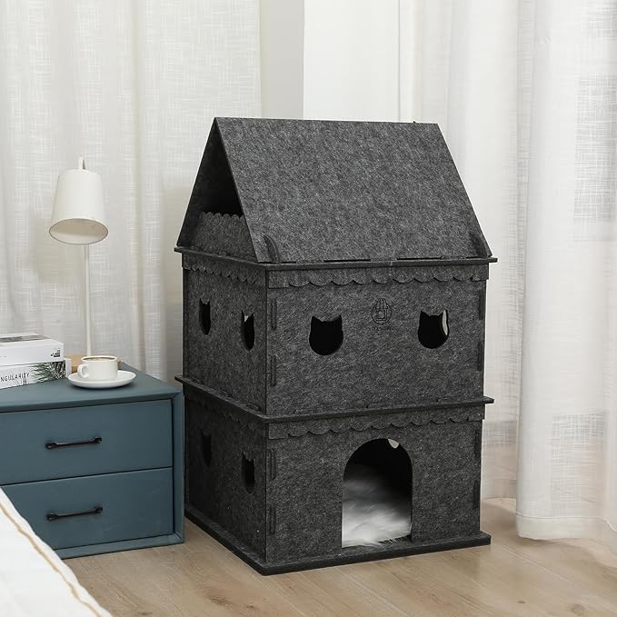 3-Tier Indoor Cat Apartment，Cozy Pet Cat Bed, Hideaway, and Sturdy Cat Castle for Multiple and Large Cats-Mewly Pet
