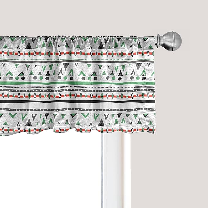 Ambesonne Tribal Window Valance, Style Traditional Aztec Pattern Old Fashioned Hippie Boho Influences, Curtain Valance for Kitchen Bedroom Decor with Rod Pocket, 54" X 12", Sea Green