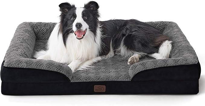 Bedsure Orthopedic Dog Beds Large Sized Dog - Washable Large Dog Cat Bed Waterproof, Comfort Dogs Couch Sofa with Washable Removable Cover, Pet Bed with Nonskid Bottom, Plush-Black, 35"-Mewly Pet