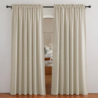 RYB HOME Linen Textured Sheer Curtains 84 inches Long, Privacy Semi-Transparent Sheer Window Curtains for Living Room Bathroom French Door, Deep Beige, W 70 x L 84 inch, 1 Pair