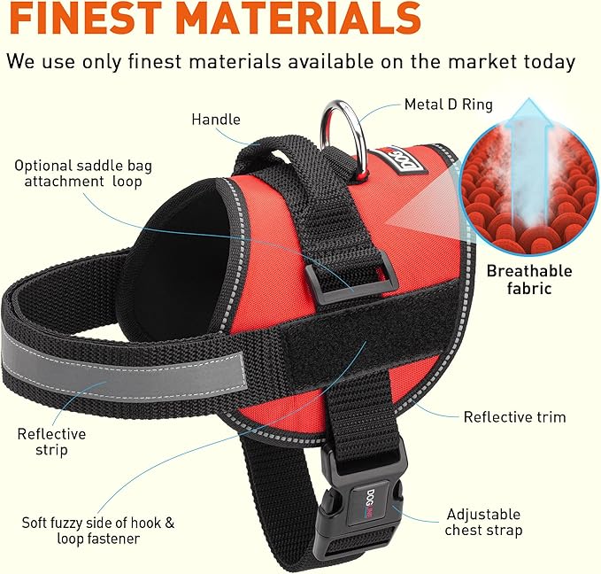 Dogline Dog Harness, Reflective No-Pull Adjustable Vest with Handle, Breathable No-Choke Harness for Small, Medium or Large Dogs Room for Patches Girth 27 to 34 in Red-Mewly Pet