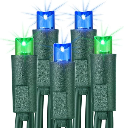 Brizled Blue & Green LED Christmas Lights, 33ft 100 5MM Wide Angle Connectable Mini Tree Lights, UL Listed Xmas Indoor/Outdoor Party Decor, Green Wire