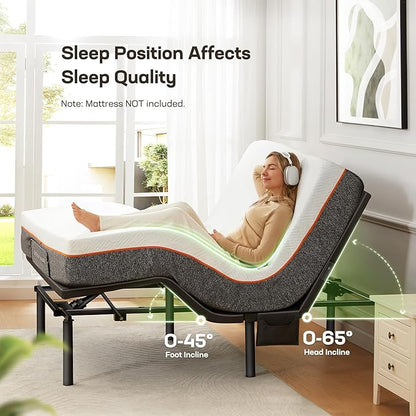 Marsail MS01-2 Twin XL Adjustable Bed Base with Massage-APP Connects Adjustable Bed Frame with 4 Height Options, 3 Minutes Fast Assembly, Wireless Control Adjustable Bed with Under-Bed Nightlight
