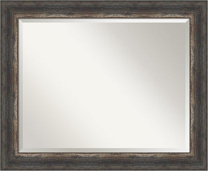 Amanti Art Brown Bathroom Mirror for Over Sink, 27x33 Bark Rustic Char Rectangle Vanity Mirror, Large Country Rustic Frame, Hangs Horizonally and Vertically, Bathroom Wall Decor, Beveled Edge
