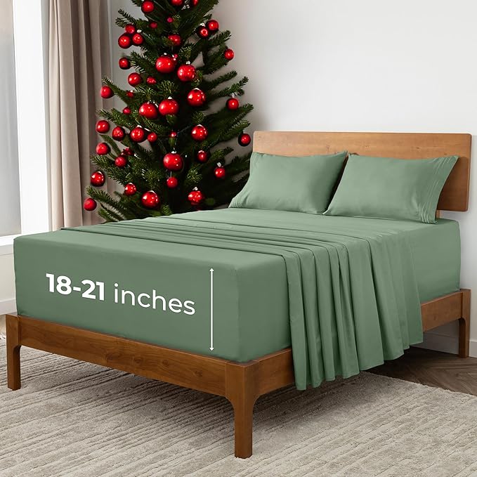 Mellanni Extra Deep California King Sheets - 4 PC Iconic Collection Bedding - Hotel Luxury, Ultra Soft, Cooling Bed Sheets - Wrinkle, Fade, Stain Resistant (Cal King, Sage)