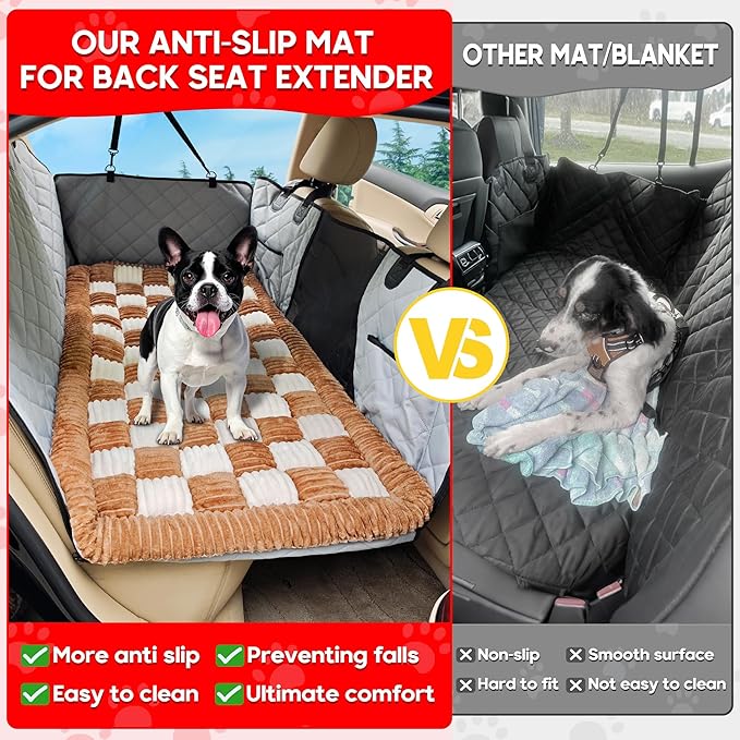 Dog Car Bed Mat, Non-Slip Backseat Extender Pet Blanket, Plaid Dog Bed for Trucks, Sedans & Large SUVs, Chew-Resistant Travel Pad for Dogs, Easy Clean & Scratch-Proof & Comfort (56"x28.7")-Mewly Pet