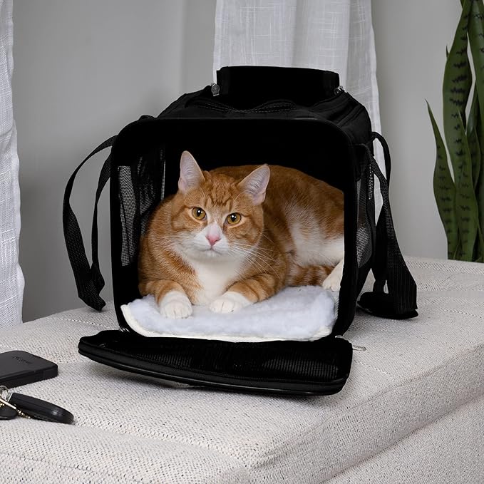 Sherpa Original Deluxe Travel Pet Carrier, Airline Approved & Guaranteed On Board - Black, Medium-Mewly Pet