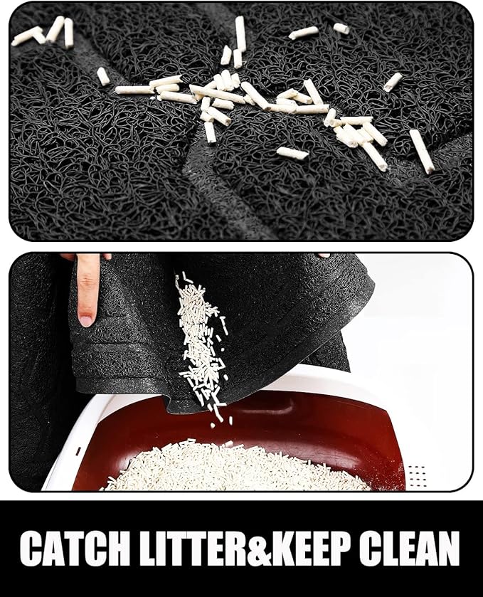 Yimobra Cat Litter Mat, 24"x20" Litter Mat with Litter Lock Mesh, Soft Cat Litter Mat Litter Trapping Mat, Easy to Clean, Non-Slip, Water Resistant, Litter Free Floors, Black-Mewly Pet