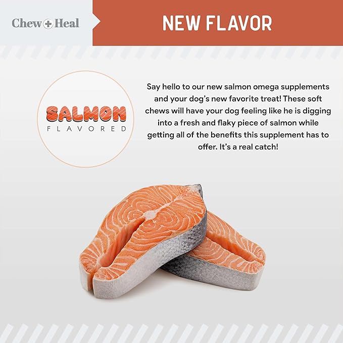 Salmon Oil for Dogs - Soft Chew Omega Treats for Skin and Coat - Fish Oil Blend of Essential Fatty Acids, Omega 3 and 6, Vitamins, Antioxidants and Minerals - Made in USA (180 Chews, Salmon)-Mewly Pet