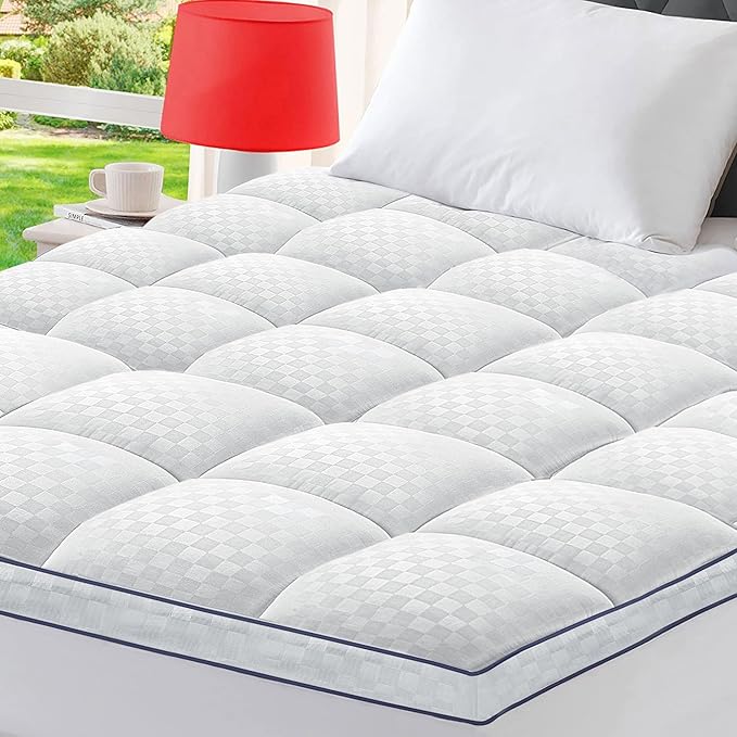 California King Mattress Topper Extra Thick Pillowtop Cooling Mattress Topper Plush Mattress Pad Cover Protector with 8-21 Inch Deep Pocket 3D Snow Down Alternative Fill White