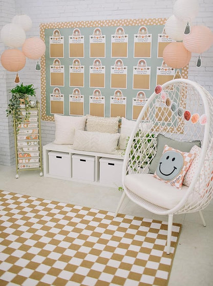 Flagship Carpets Schoolgirl Style Brown and White Checkerboard Educational Area Rug for Kids Room Seating Décor, Children's Classroom, Play Carpet for Teaching and Playroom, 5' x 7'6", Neutral