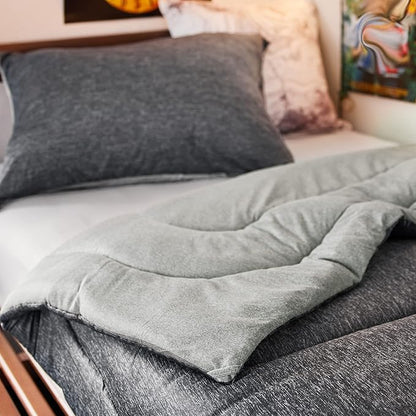 Bedsure Twin/Twin XL Comforter Set - Cooling and Warm Bed Set, Dark Grey Reversible Bedding for All Season, 2 Pieces, 1 Twin/Twin XL Size Comforter (68"x88") and 1 Pillow Case (20"x26")