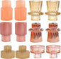 Pink Candlestick Holders 12PCS Ribbed Glass Taper Candle Holders Set for Tealight Candlestick Candles, Table Centerpieces for Weddings Christmas Home Decor Indoor and Outdoor
