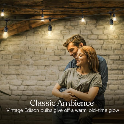 Brightech Ambience Pro LED String Lights - 24 Ft Commercial Grade Patio Lighting Outdoor Waterproof - 7 Heavy Duty Porch Lights for Outside, Christmas, Backyard - 1W Vintage Edison Bulbs, Dimmable