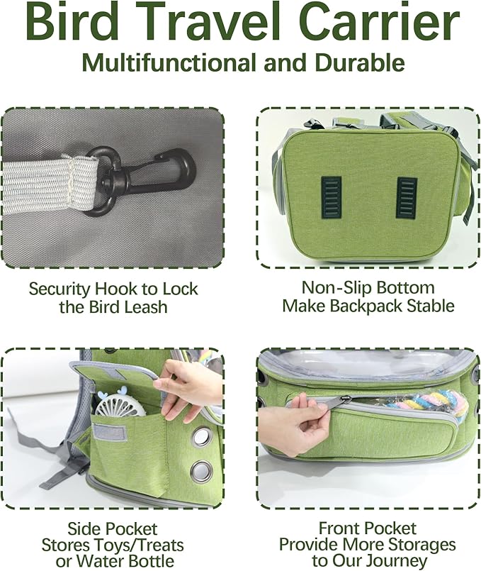Bird Backpack Carrier Travel Cage with Perch, Tray &Food Cups for African Greys, Conures Parakeet Cockatiel Budgie,Small Animal Pet Carrier Bag for Vet Hiking Camping-Mewly Pet