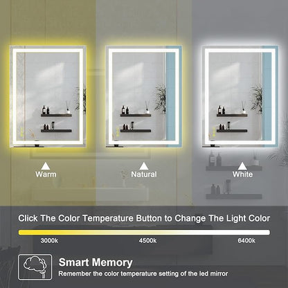 Wall-Mounted LED Square Bathroom Mirror, Makeup Mirror (32 inches x 24 inches,) 3 Color Dimming Bathroom Vanity Mirror with Lights Smart Mirror with Touch (Horizontal/Vertical)
