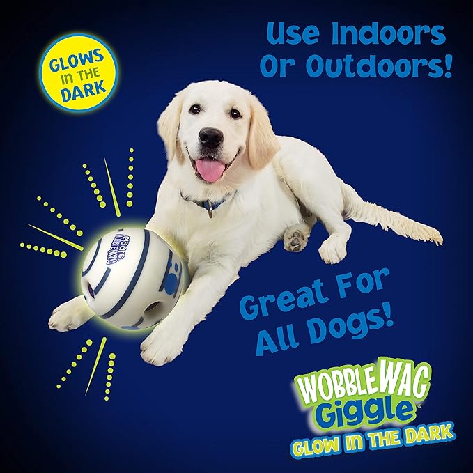 Wobble Wag Giggle Glow in The Dark | Rolling Enrichment Toy for Playtime, Interactive Play for Indoor or Outdoor, Keeps Dogs & Puppies Large, Medium or Small Busy & Moving, As Seen on TV | Pack of 1-Mewly Pet