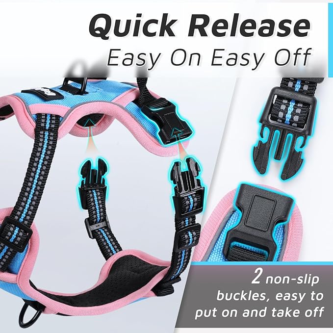 Eagloo Dog Harness Small Sized Dog, No Pull Service Vest with Reflective Strips and Control Handle, Adjustable and Comfortable for Walking, No Choke Pet Harness with 2 Metal Rings, Pink & Blue, S-Mewly Pet