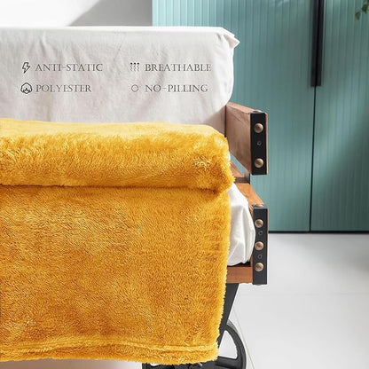 Exclusivo Mezcla Plush Fuzzy Fleece Throw Blanket Extra Large, Super Soft, Fluffy and Warm Blankets for Couch, Bed, Suitable for All Seasons (50x70 Inches, Mustard Yellow)