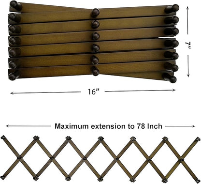SKOLOO Hat Rack for Wall with 20 Hooks, Solid Wooden, Modern, Expandable Coat Rack Wall Mount for Coats, Hats, Bags, Baseball Caps, Dark Walnut Color