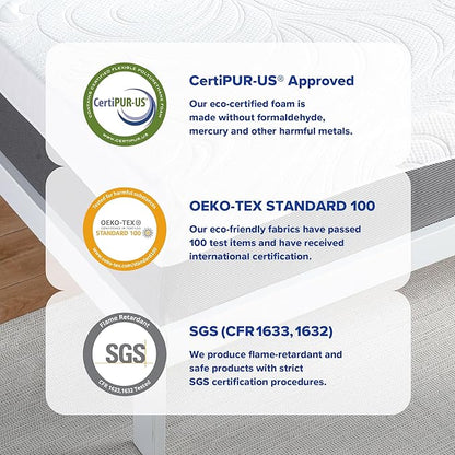 Olee Sleep Twin Mattress, 10 Inch Gel Memory Foam Mattress, Gel Infused for Comfort and Pressure Relief, CertiPUR-US Certified, Bed-in-a-Box, Medium Firm, Grey, Twin Size